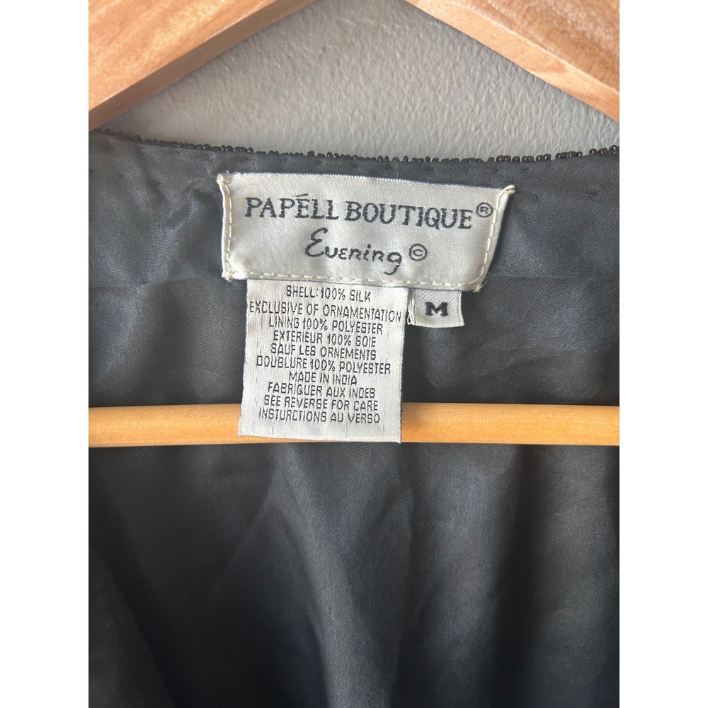 Papell Boutique Evening Vintage Silk Beaded Embroidered Jacket‎ Black White M - Picture 3 of 9